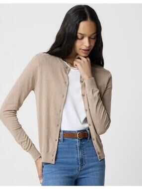 J.CREW Women’s Classic Cotton Cardigan Sweater In Heather Mushroom-Medium